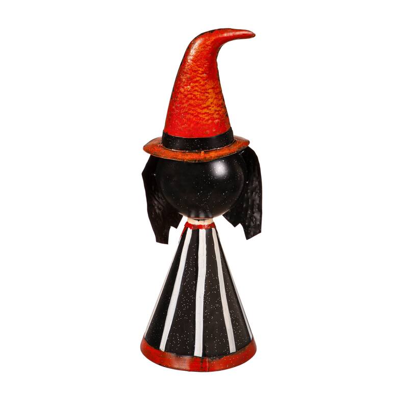Metal Witch Statuary With Orange Hat