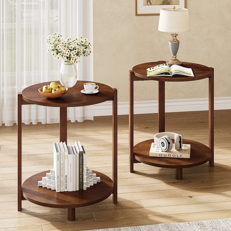 Solid Wood Side Table for Living Room - Dark Brown