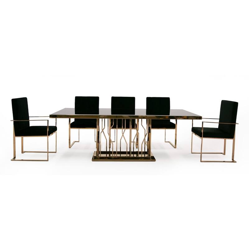 Modrest Marston Modern Black Glass & Rosegold Dining Table