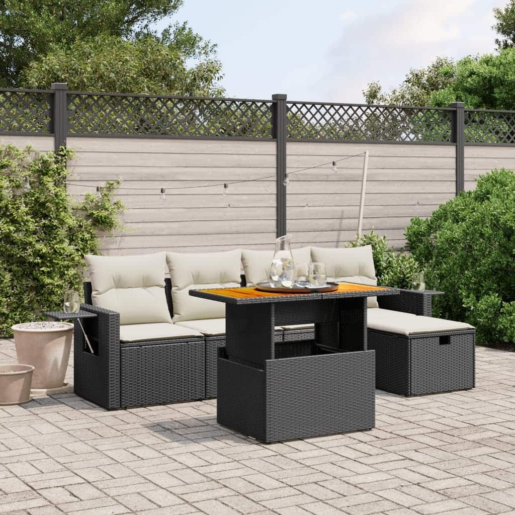 vidaXL Patio Sofa Set with Cushions Outdoor Furniture 6 Piece Poly Rattan - 21.7 x 39.4 x 28.7