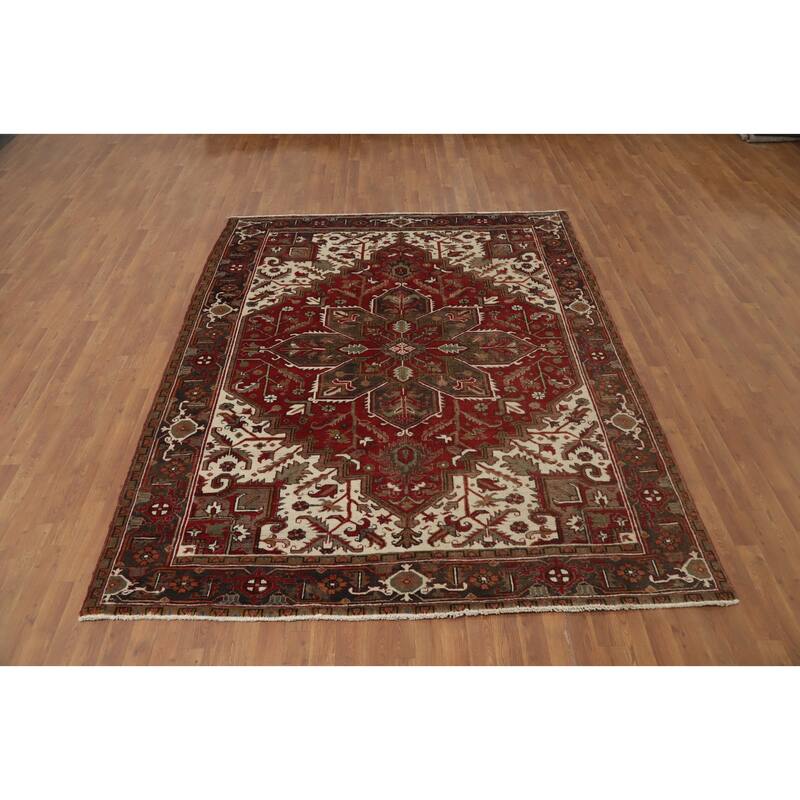 Hand Knotted Oriental 100% Wool Carpet Traditional Medallion Red Heriz Area Rug - 9' 2'' X 7' 3''