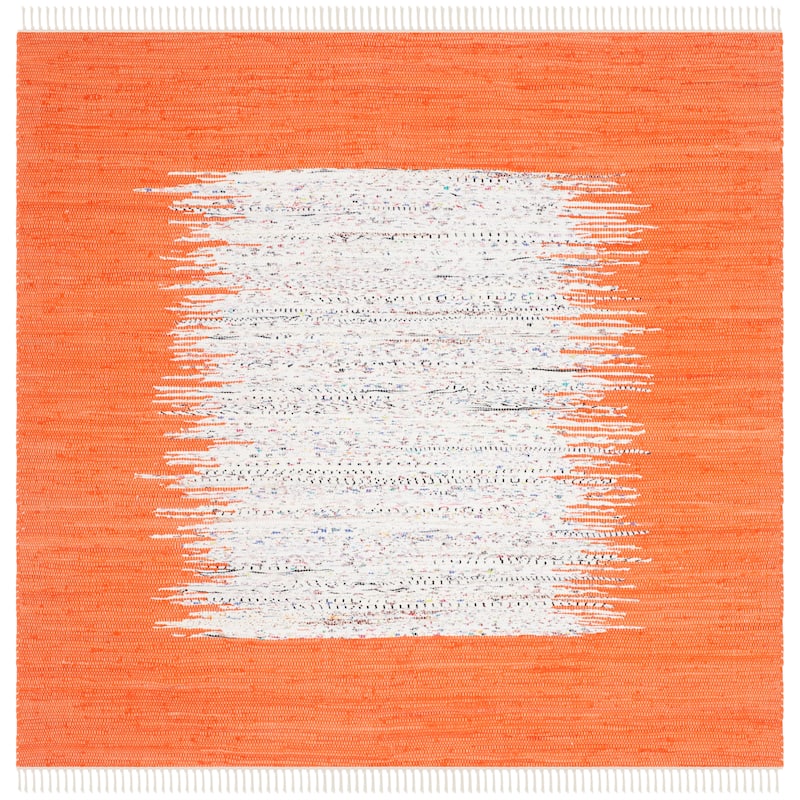 SAFAVIEH Handmade Flatweave Montauk Sidney Cotton Rug - 4' Square - Ivory/Orange