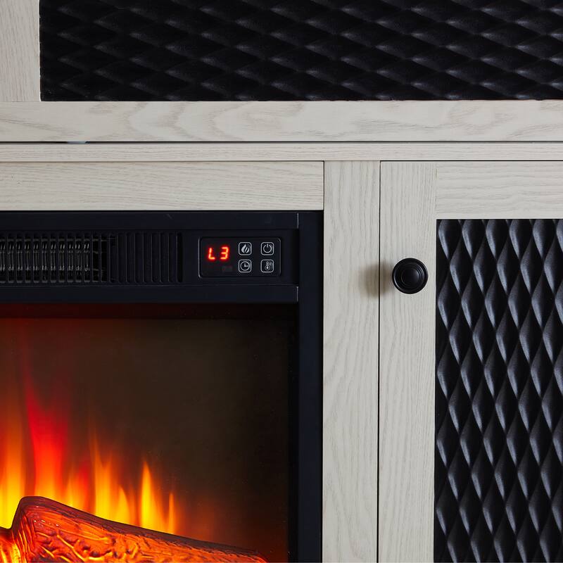 Embossed Pattern TV Stand for TVs Up to 65", Fireplace TV Stand with Storage Cabinet