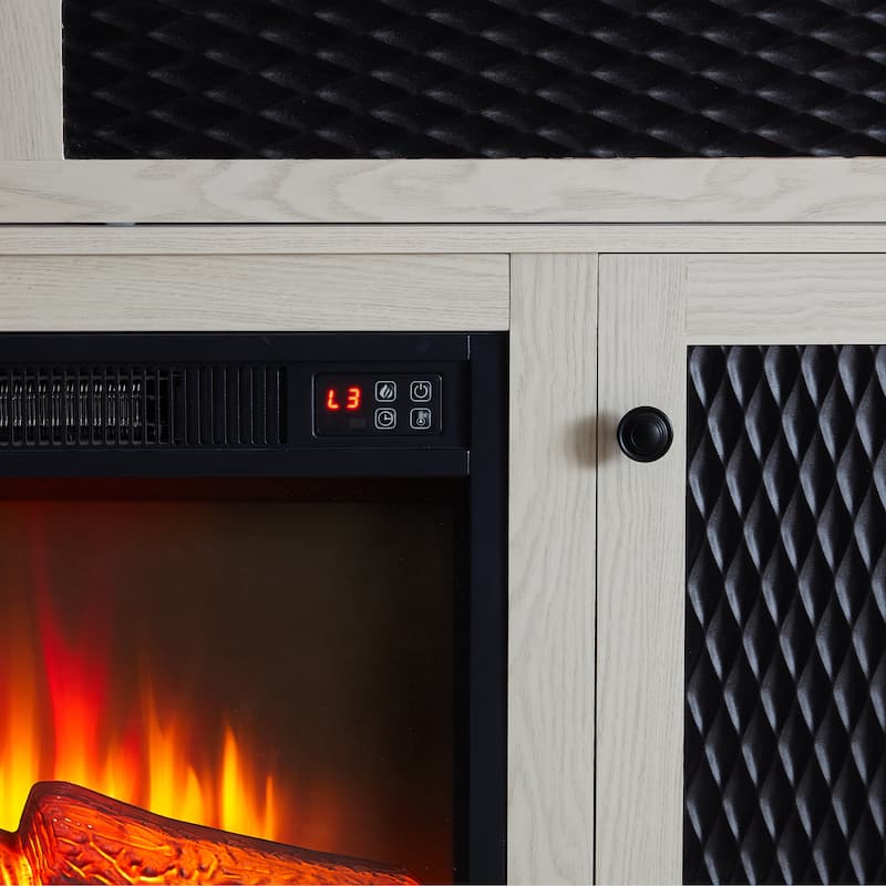 Modern Fireplace TV Stand with Sliding Door, Open and Closed Storage Space, for Living Rooms and Bedrooms, White