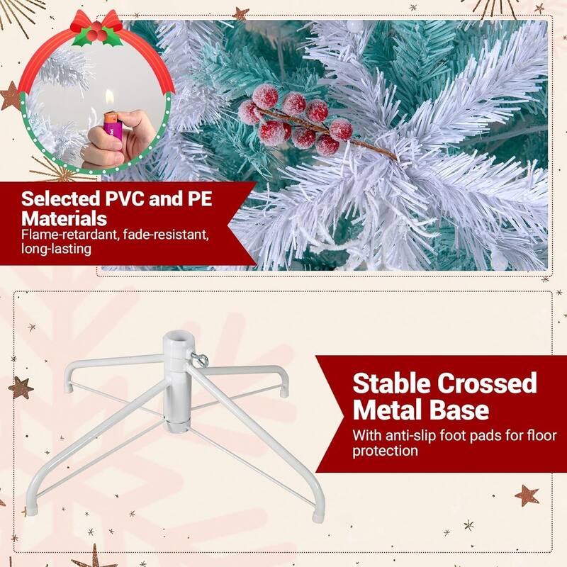 6/7 FT Pre-Lit Artificial Christmas Tree Hinged Lighted Xmas Tree