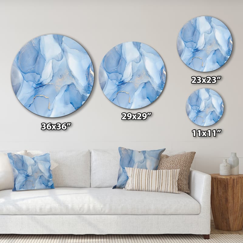 Designart 'Liquid Ink Art In Shades Of Light Blue I' Modern Metal Circle Wall Art