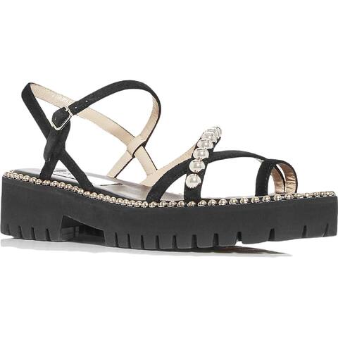 Jimmy Choo Womens Desi Flat Sandals Suede Embellished - Black/Silver - 36 Medium (B,M)