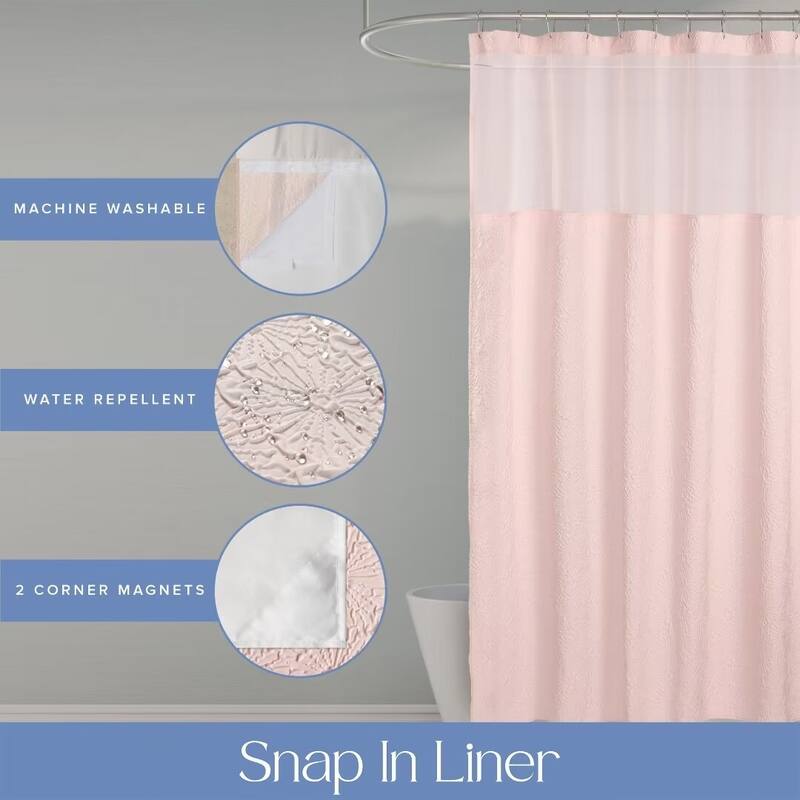 Starburst Crinkle Shower Curtain with Snap-in Liner 12 Hooks Included