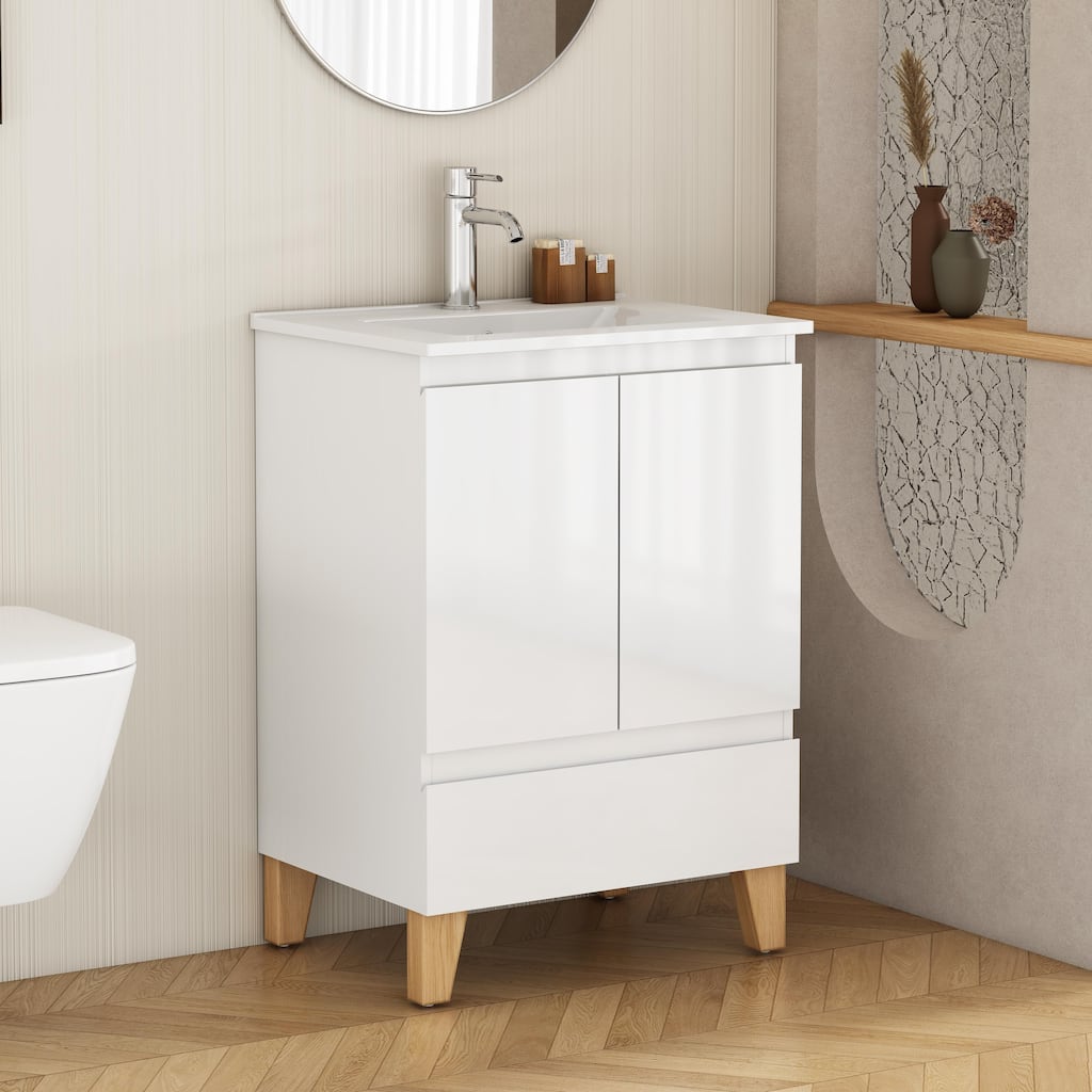 24" Bathroom Vanity with Sink, Wall-Mounted Floating Plywood Bathroom Storage Cabinet with Drawers