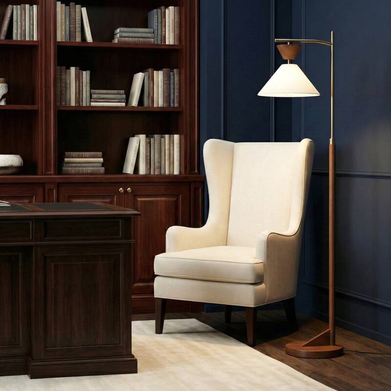 Alexis Mid-Century Modern Wooden Floor Lamp with Linen Shade - Walnut