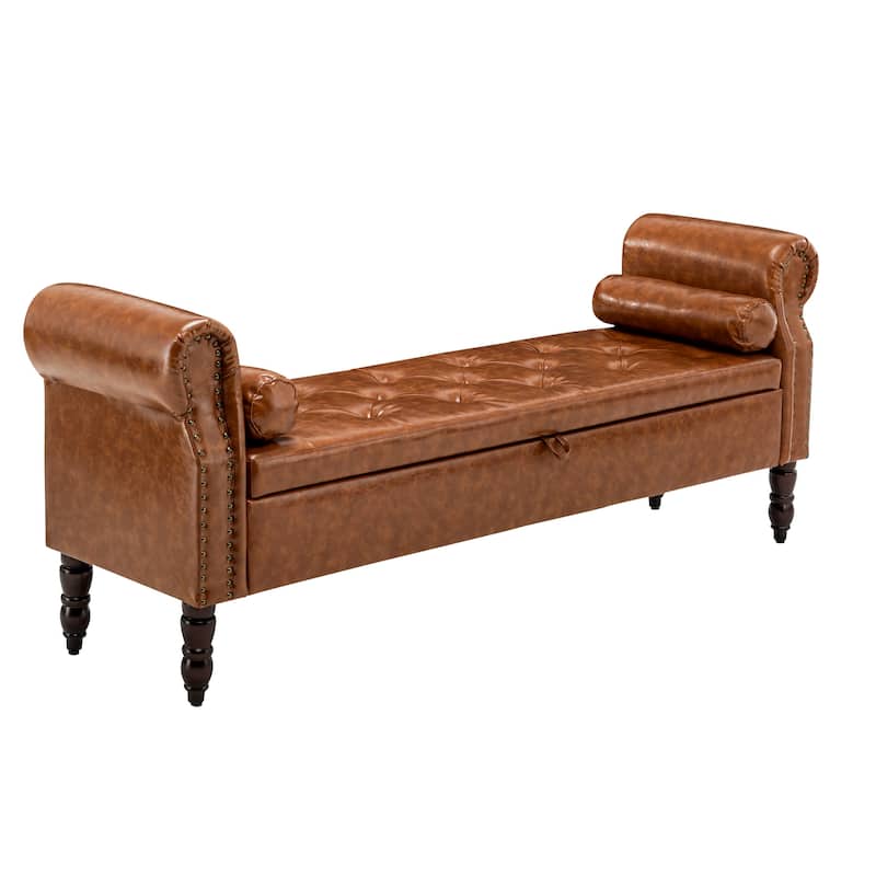 HOMYKA 66.9" Tufted Storage Bench with Rolled Arms Ottoman Long Bench
