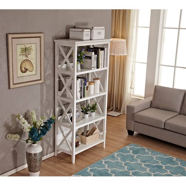 67''H Side Xshape Bookcase 4Tier Bookshelf with Sturdy Solid Frame