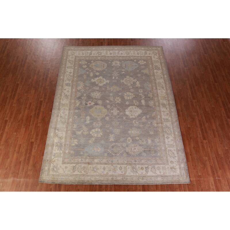 Hand Knotted Oriental 100% Wool Carpet Transitional All-Over Greys & Charcoal Oushak Area Rug - 11' 11'' X 9' 1''