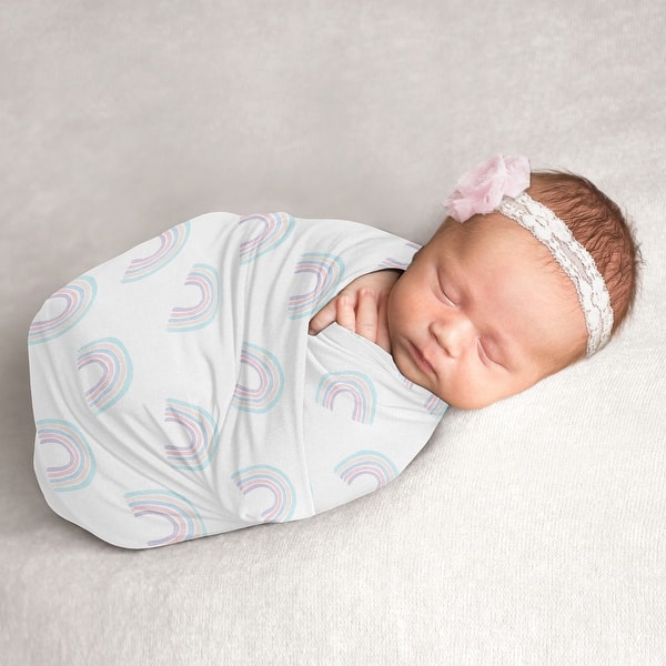 slide 2 of 5, Pastel Rainbow Collection Girl Baby Swaddle Receiving Blanket - Blush Pink, Purple, Teal, Blue and White