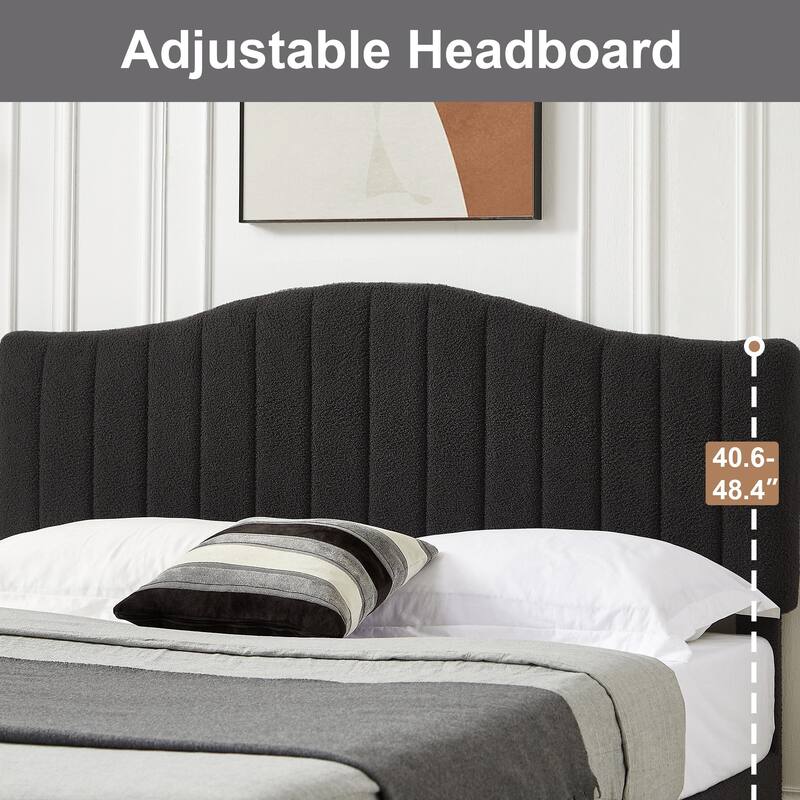 VECELO Upholstered Bed Frames with Luxurious Teddy Fabric and Adjustable Headboard & Footboard, 7.9'' Under Bed Space