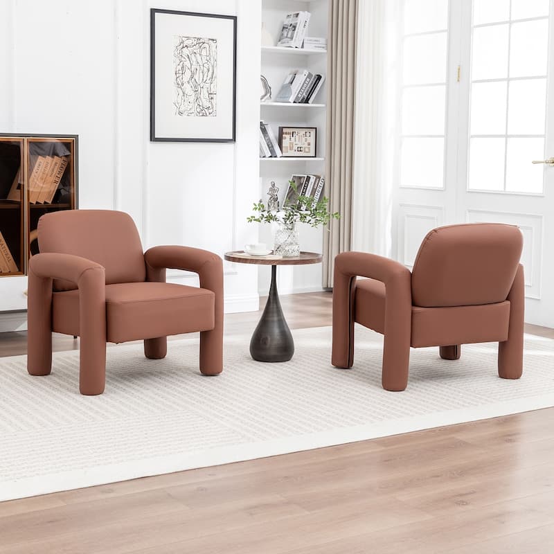 SEYNAR Modern PU Leather Accent Chair with Tubular Multifunctional Legs for Living Room Set of 2