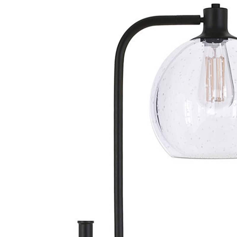 68” Modern Steel Floor Lamp with Frosted Glass Globe Shade and Foot Switch Plug-In Reading Light - 68”H x 18”W x 11”D