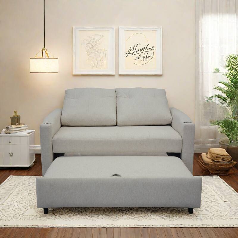 Versatile Foldable Sofa Bed in Beige, Fabric, 53x33x34 inches