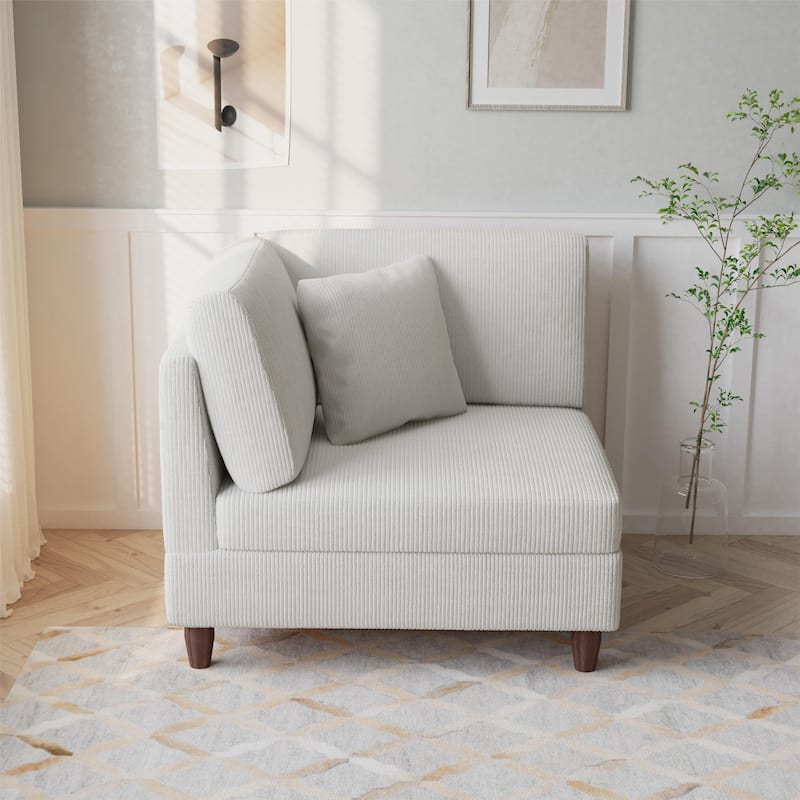 Corduroy Accent Chair with Ottoman Modular Couch Sectional Sofa - Armchair - Beige/Left Facing