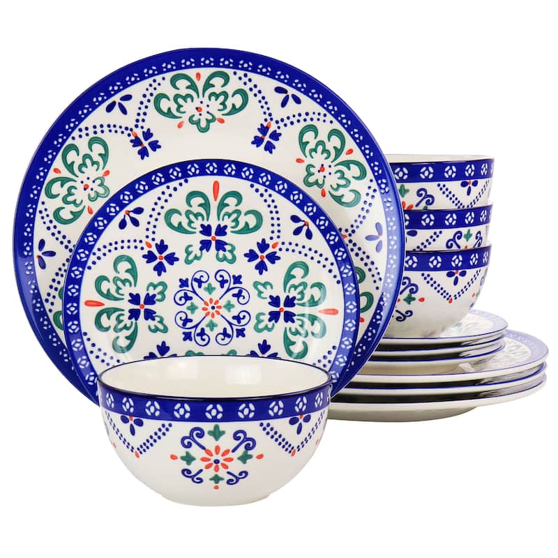 Laurie Gates California Designs Tierra Star 12 Piece Hand Painted Dinnerware Set in Blue - 12 Piece