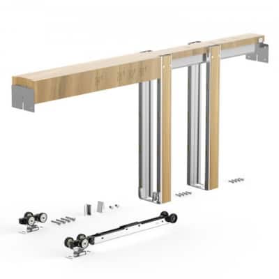 Brown-Silver Wood and Steel Soft-Close Pocket Door Frame Kit Adjustable