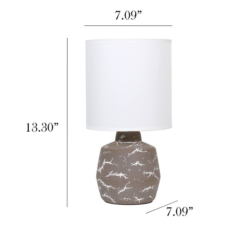 Modern Ceramic Table Lamp with Fabric Drum Shade Compact Marble Inspired Design - 7.09” x 7.09” x 13.30”