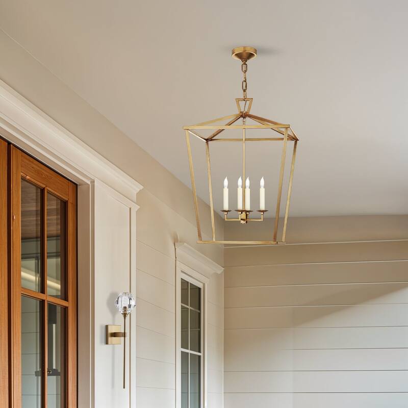 Seraphine Modern Pendant Light - Metal Aged Brass Lantern Light Fixture For Scandinavian, Minimalist, Contemporary Room Decor