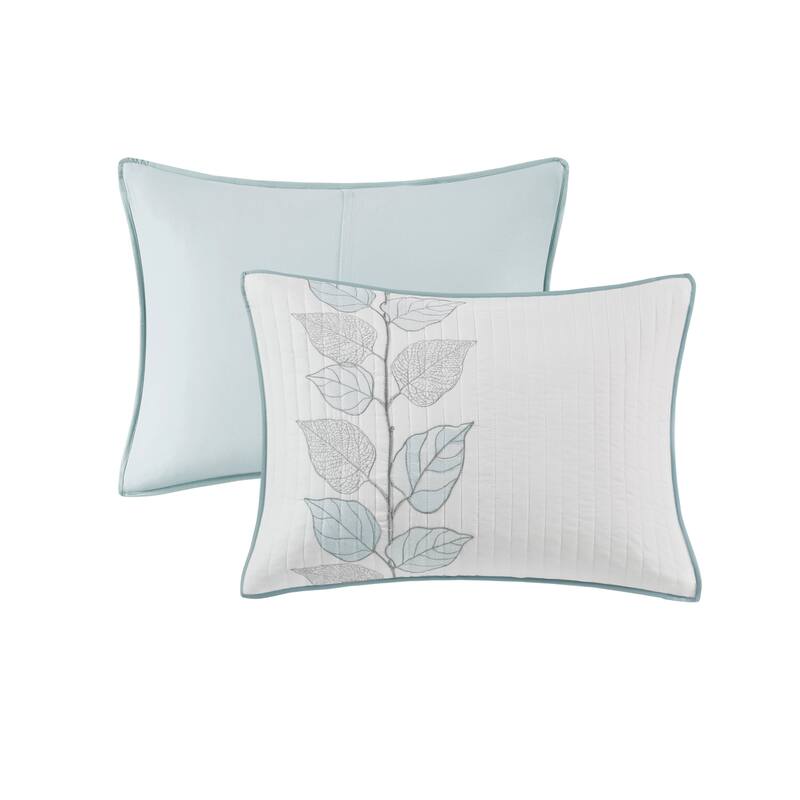 GDF Studio - Leaf Embroidered Reversible Quilt Set with Decorative Pillows