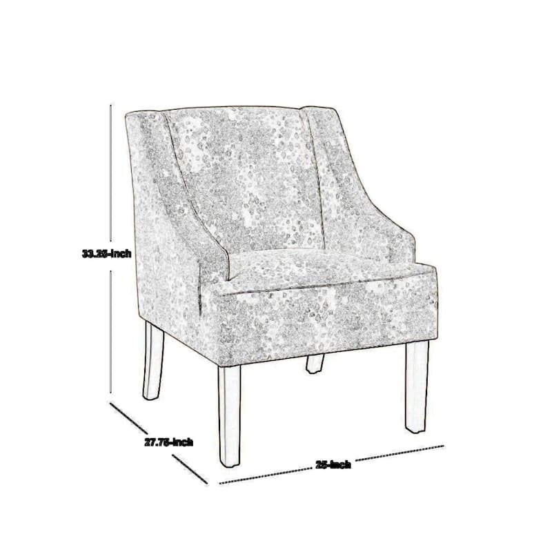 Fabric Upholstered Wooden Accent Chair with Swooping Armrests and Damask Pattern Design - 33.25 H x 25 W x 27.75 L Inches