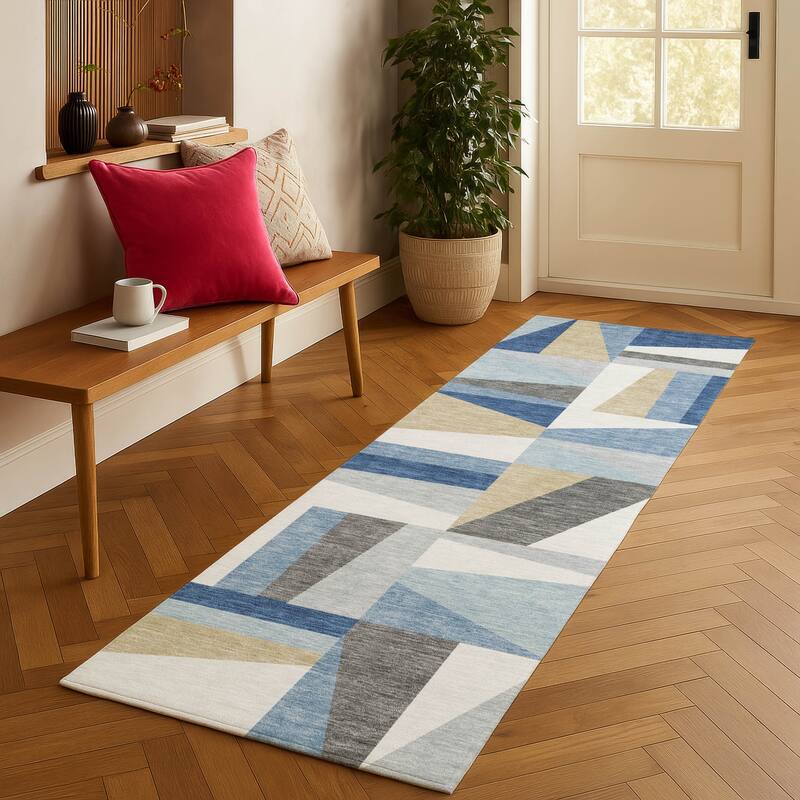 Machine Washable Indoor/ Outdoor Contemporry Mosaic Chantille Rug