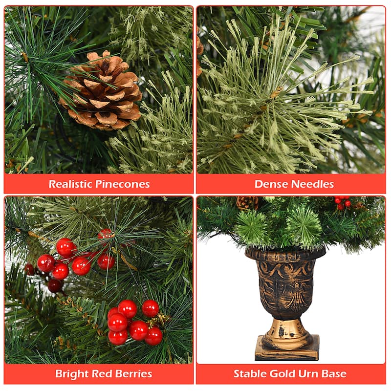 4 Ft Artificial Christmas Tree Pre-Lit Entrance Tree with LED Light
