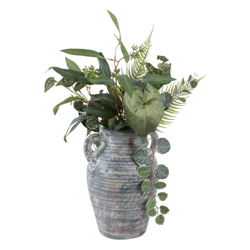 Handcrafted Terracotta Pottery Vase with Amphora Shape and Handles