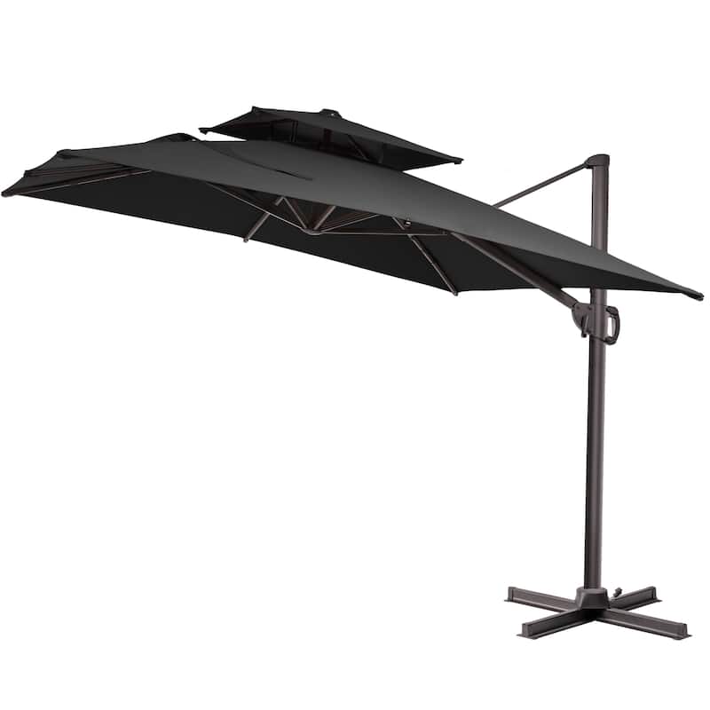 11 x 9 ft Outdoor Rectangular Patio Offset Cantilever Umbrella with 360-degree Rotation and 6 Shade Angles
