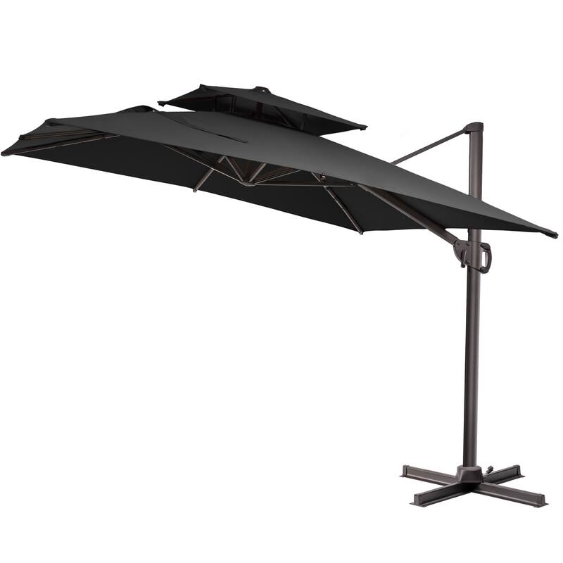 Double top 10.5 ft. x 9 ft. Heavy-Duty 360-Degree Rotation Cantilever Patio Umbrella