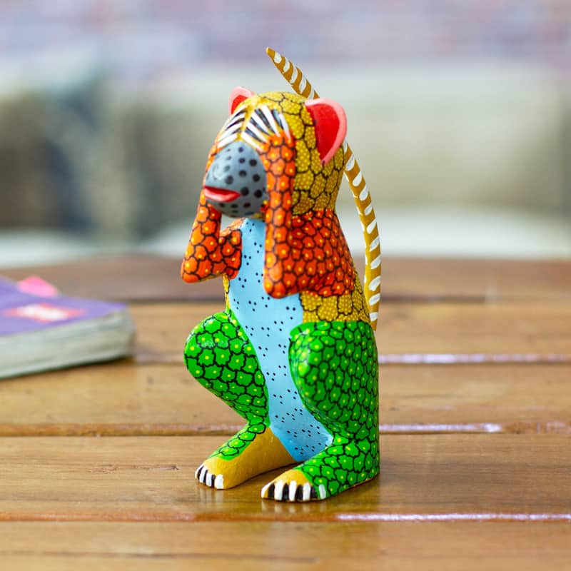 Novica Handmade Astonished Monkey Wood Alebrije Figurine
