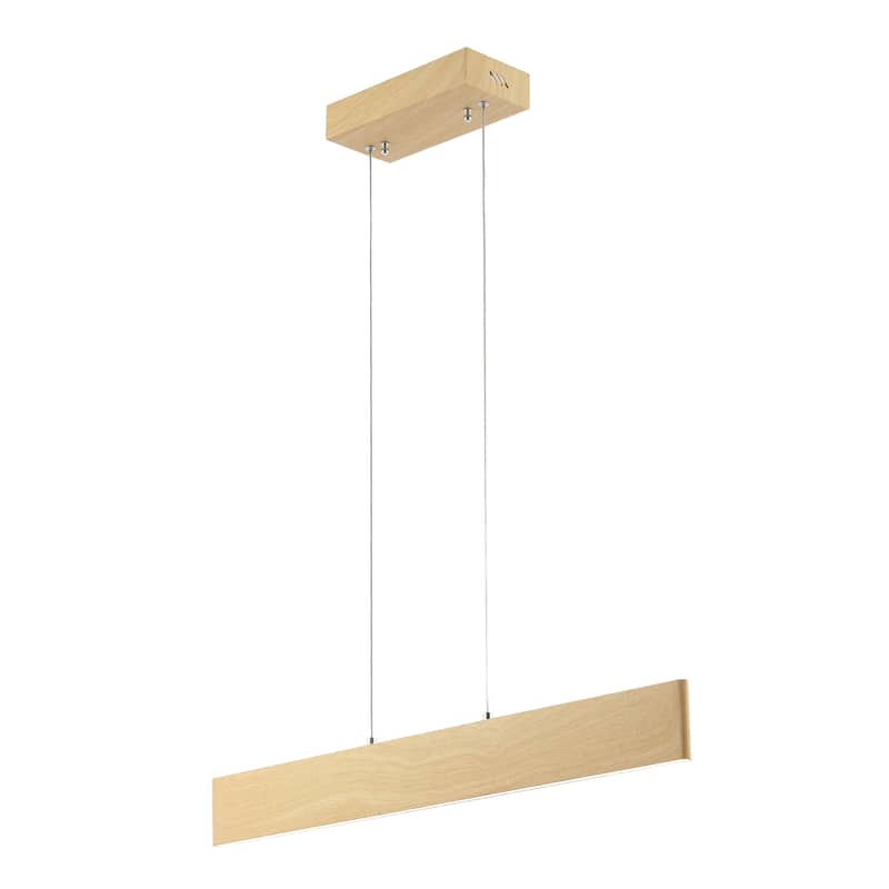 Julian 40" Dimmable Adjustable Integrated LED Metal Linear Pendant, by JONATHAN Y - 32" - Light Brown Wood Finish