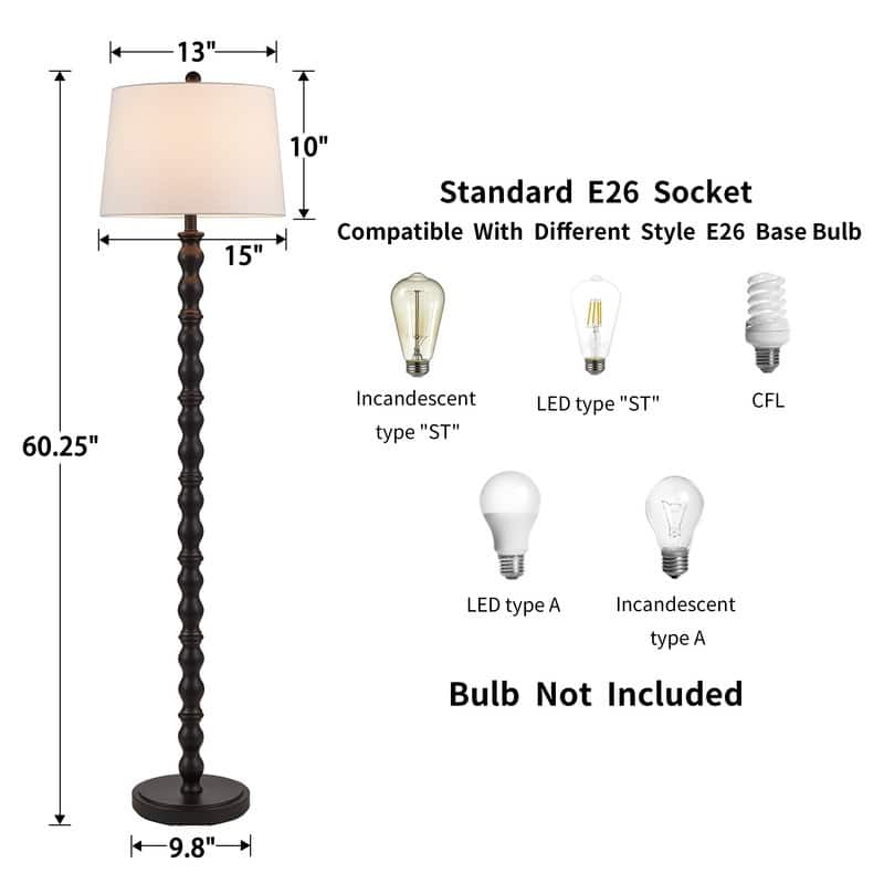 KAWOTI 60.25'' Black Standard Floor Lamp with Drum Shade