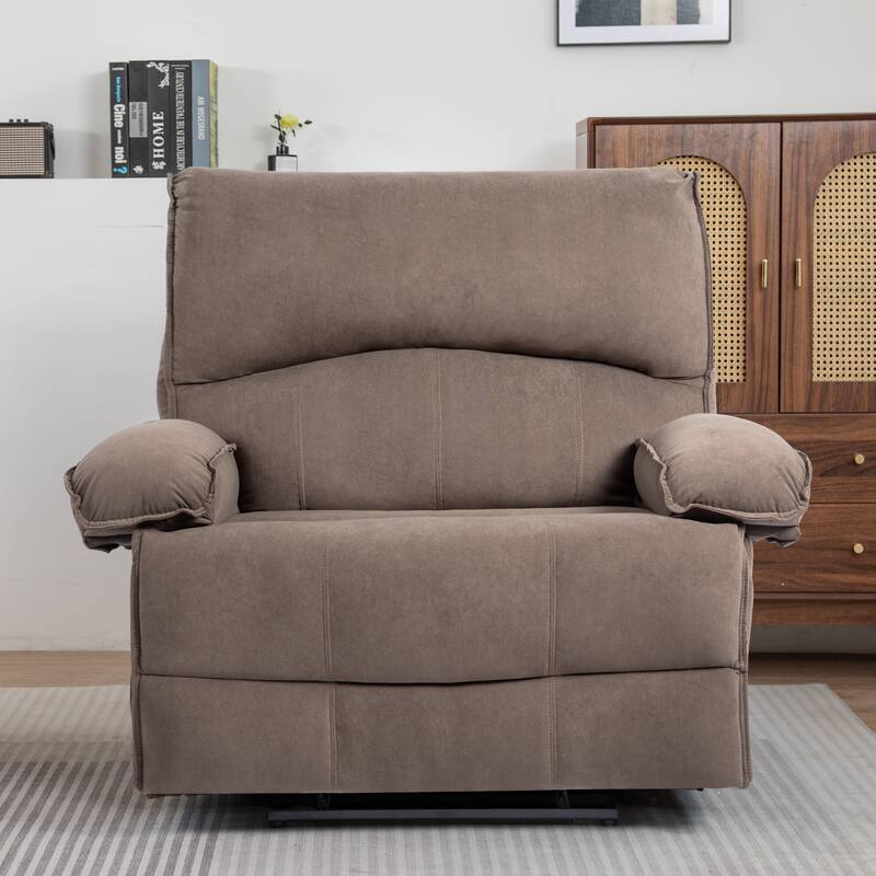 Grey Spacious Push-Back Recliner Sofa Chair with Soft Fleece Upholstery and Heated Massage Pillow for Relaxation