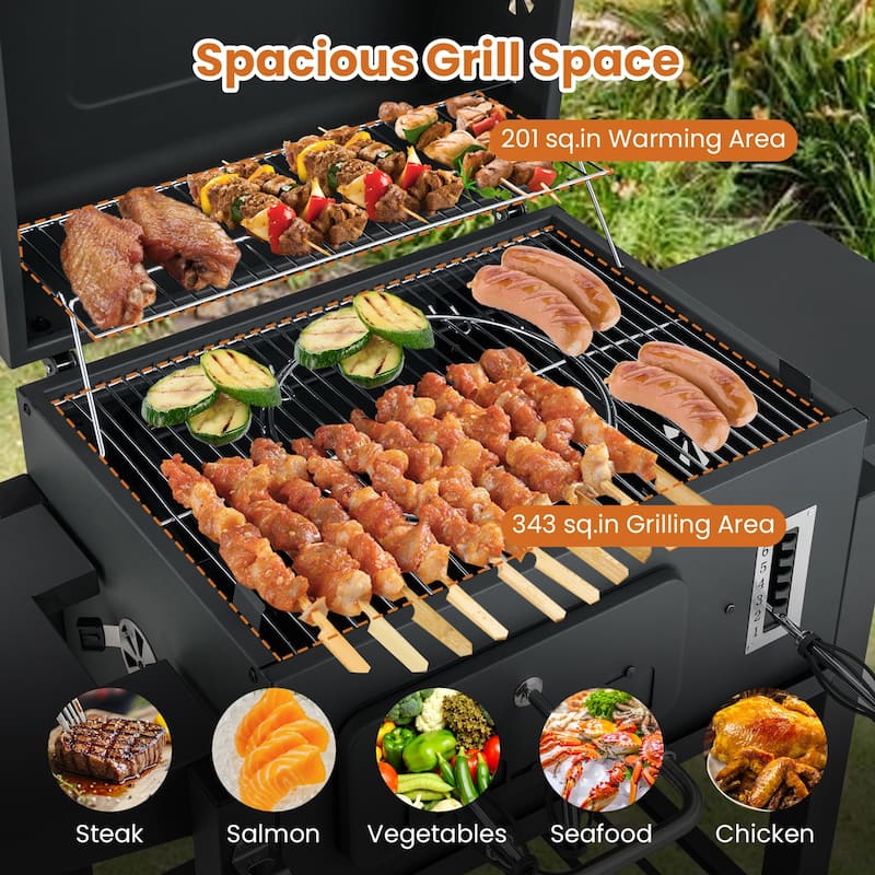 Large Backyard BBQ Grill with 6-Level Charcoal Tray and Thermometer Foldable Side Shelves - 52" x 22.5" x 42"