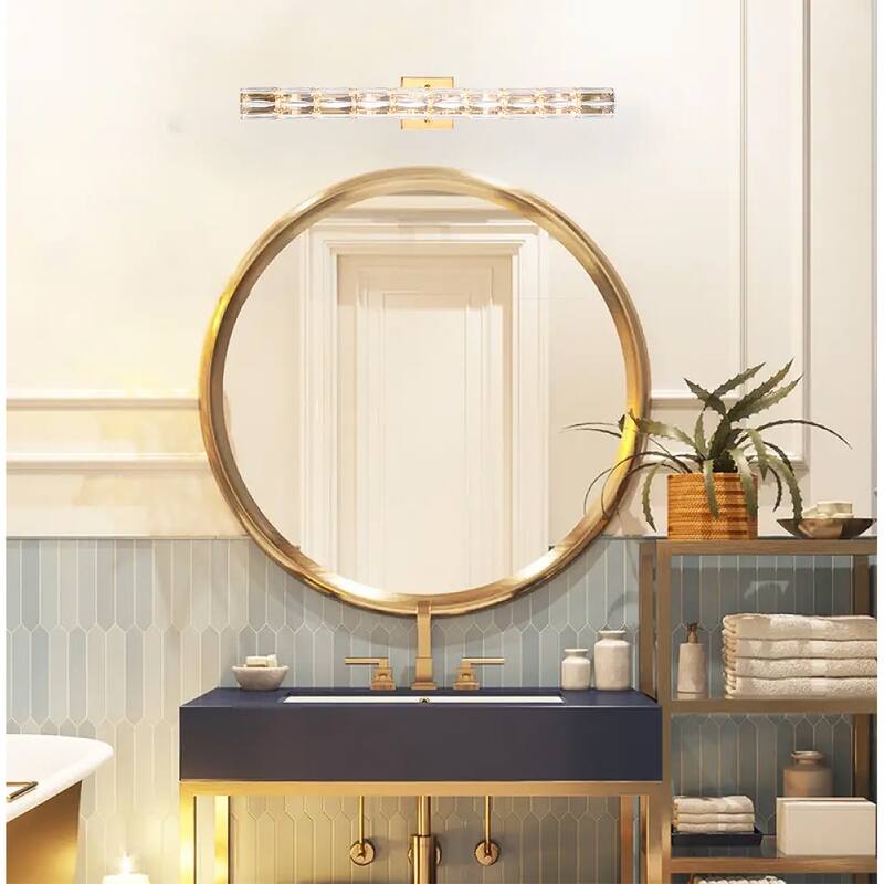 9 Light Gold Metal Wall Sconce With Clear Crystal Accents