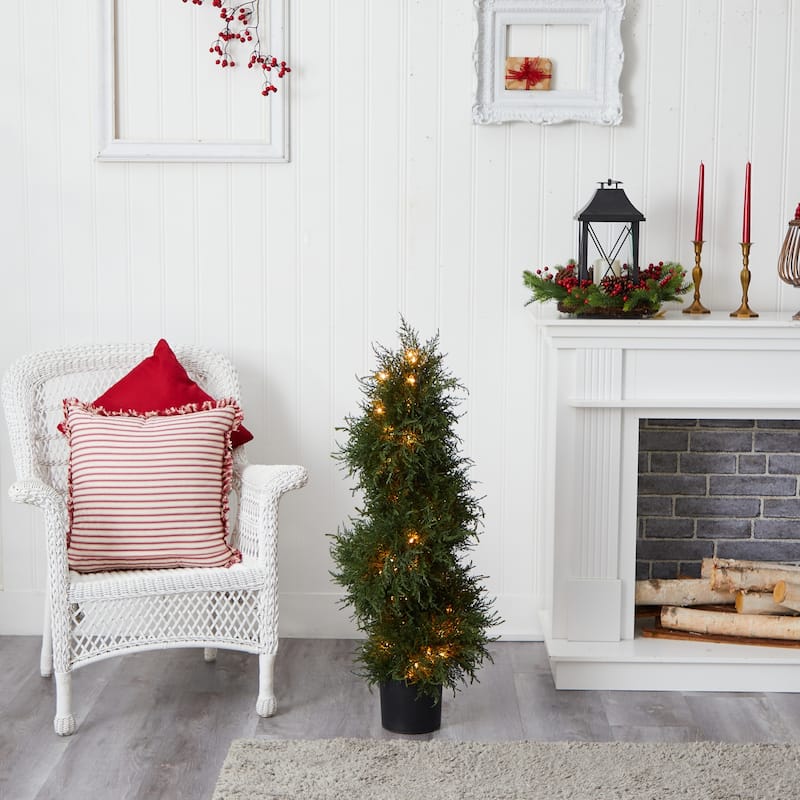 Spiral Topiary with Lights - 43" Holiday Decor, Lush Green Cascade, Indoor Plant, Festive Home Accent - 3.58ft.