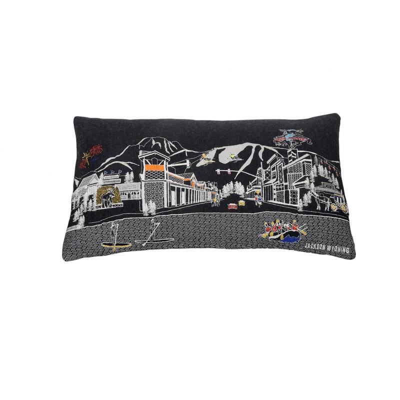 HomeRoots Dark Gray And White Jackson Nighttime Skyline Lumbar Decorative Pillow