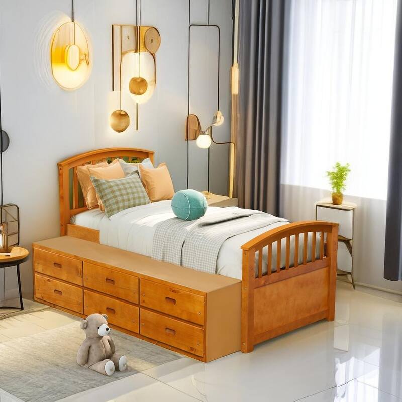 Twin Bed with Under Bed Storage Drawers Storage Bed Solid Wood Bed with 6 Drawers