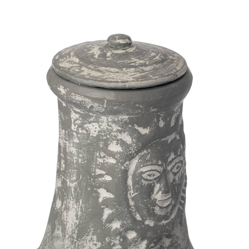 Outdoor Clay Chiminea Fireplace Sun Design Wood Burning Fire Pit with Sturdy Metal Stand, Barbecue, Cocktail Party