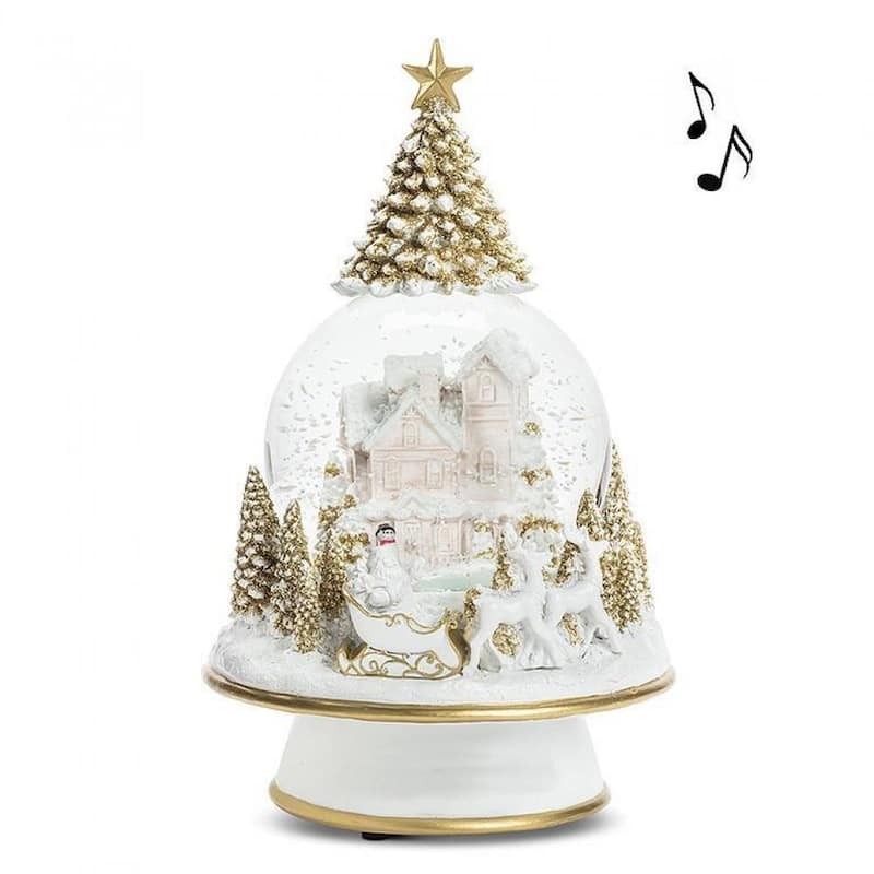 Village Pedestal Snow Globe With Music Snow Globe - Glass - Multi