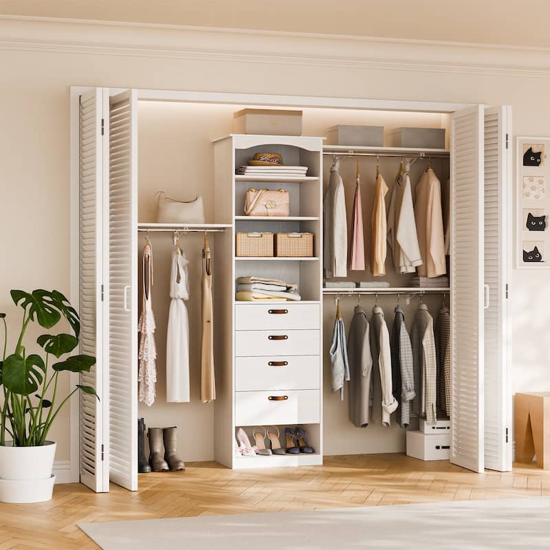23.6"-118" W Modular Closet System, 2-9.8FT Walk-In Closet Organizer with 3 Expandable Rods and Shelves - 76.6'' H X 15.7'' D