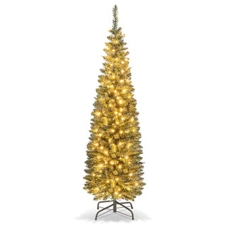 Green PVC Metal Slim Pencil Christmas Tree with LED Lights