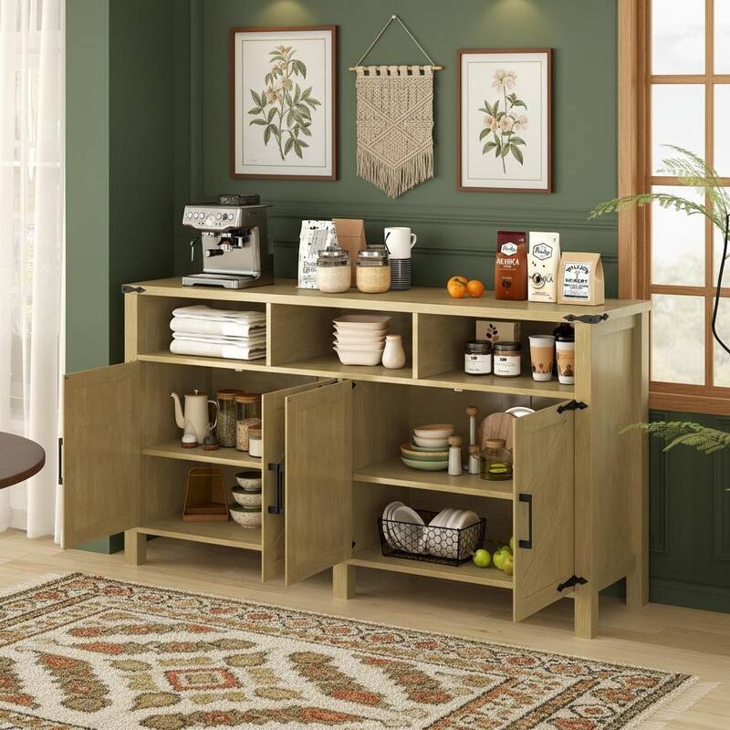 Farmhouse 4-Door Buffet Cabinet with Power Outlets, USB Ports & Adjustable Shelves by Harper&Bright Designs