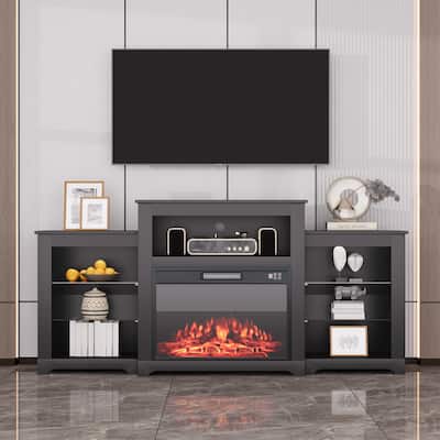 32" H TV Stand with Fireplace for TVs up to 80" - Remote Control, Energy-Efficient Heater, 16-Color Light Strip