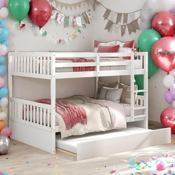 slide 2 of 18, Modern Full Over Full Bunk Bed With Trundle,Convertible To 2 Full Size Platform Bed With Ladder And Safety Rails